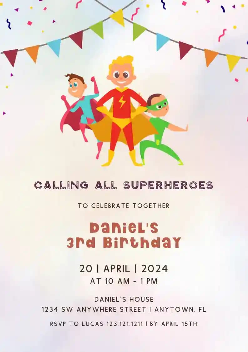 Invitații Pentru Petreceri De Copii - Supererou