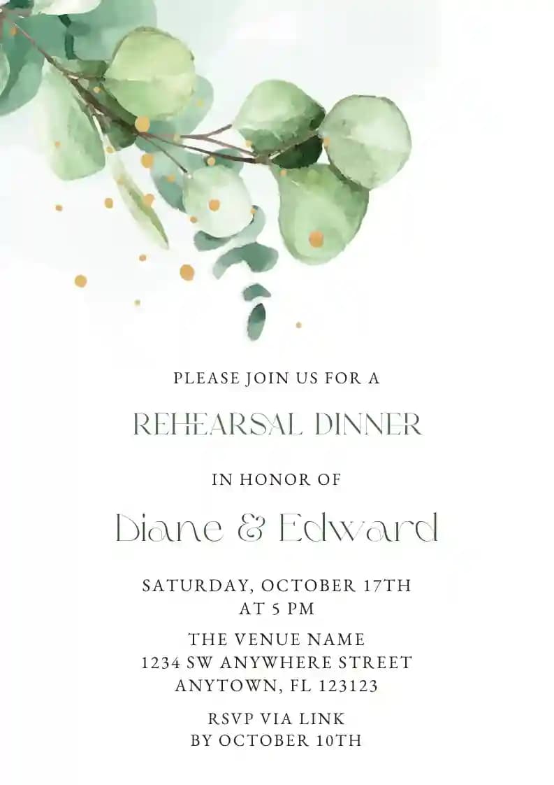 Rehearsal Dinner Invitations - Greenery Eucalyptus