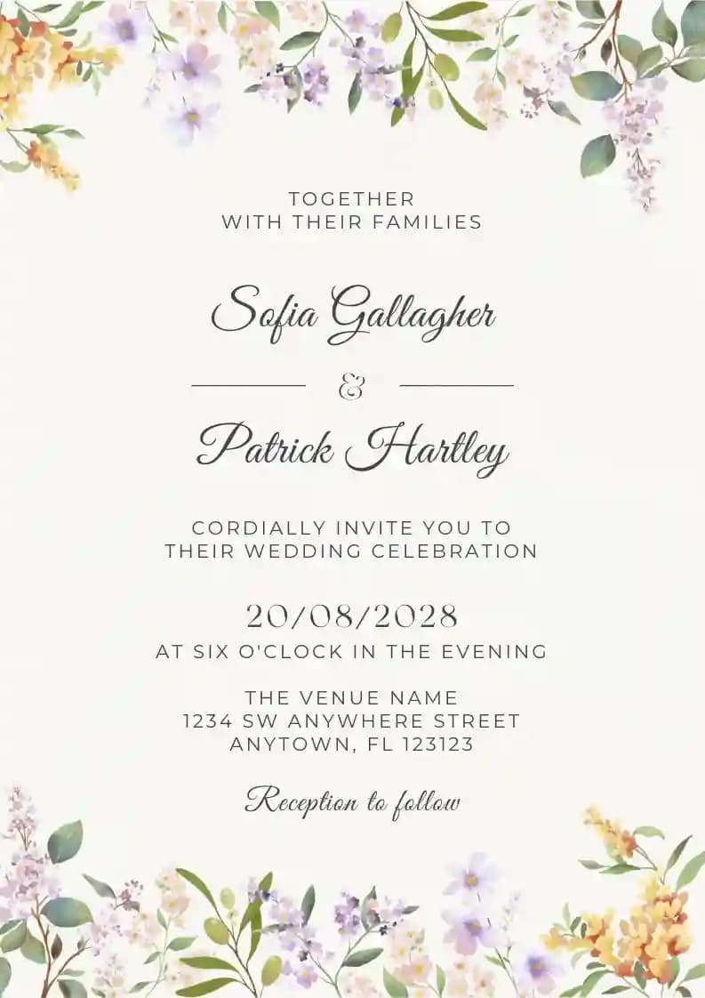 Invitations De Mariage - Cadre De Fleurs Sauvages