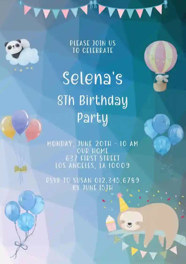 Einladungen Zum Kindergeburtstag - Niedliches Tier Und Ballon