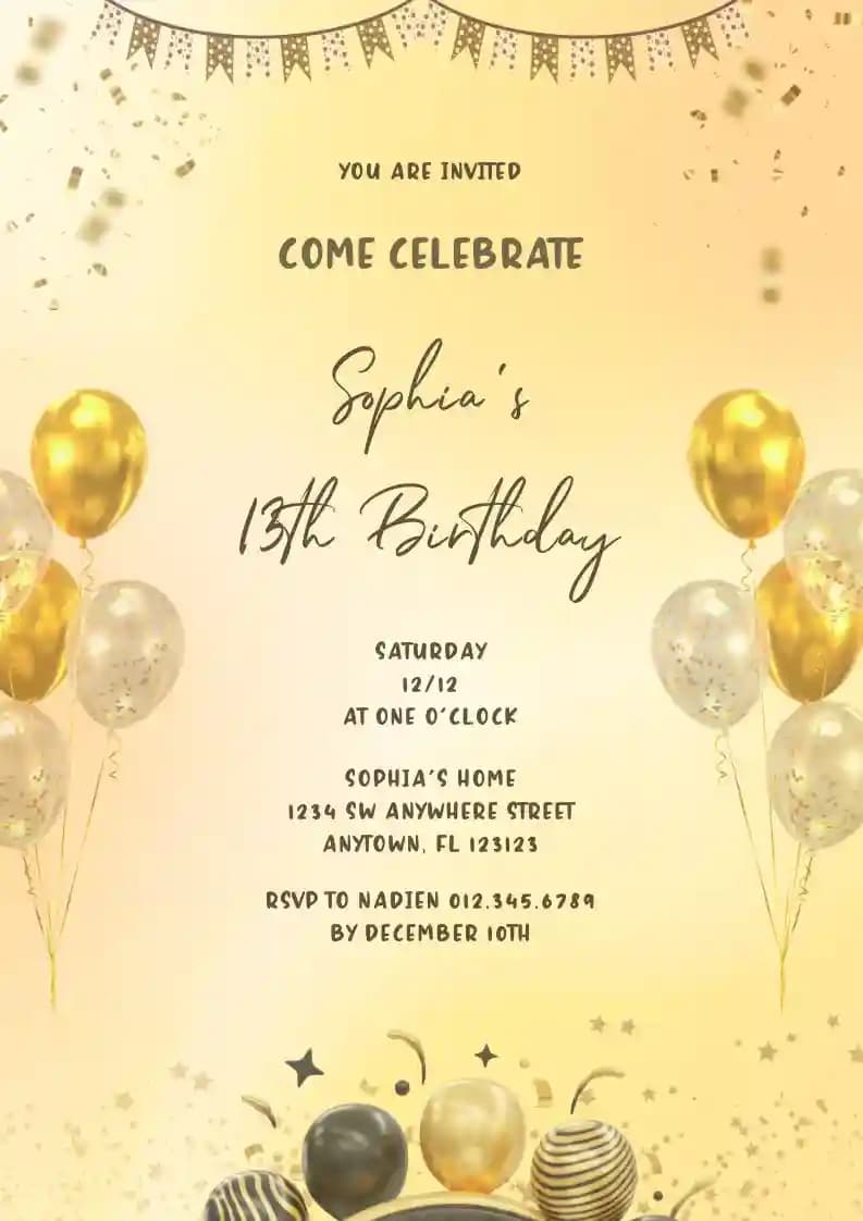 Einladungen Zum Kindergeburtstag - Gold Party