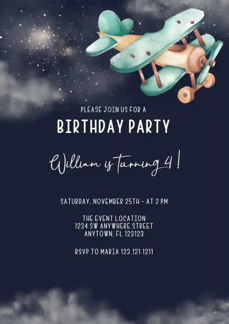 Kids Birthday Invitations - Airplanes In The Night Sky