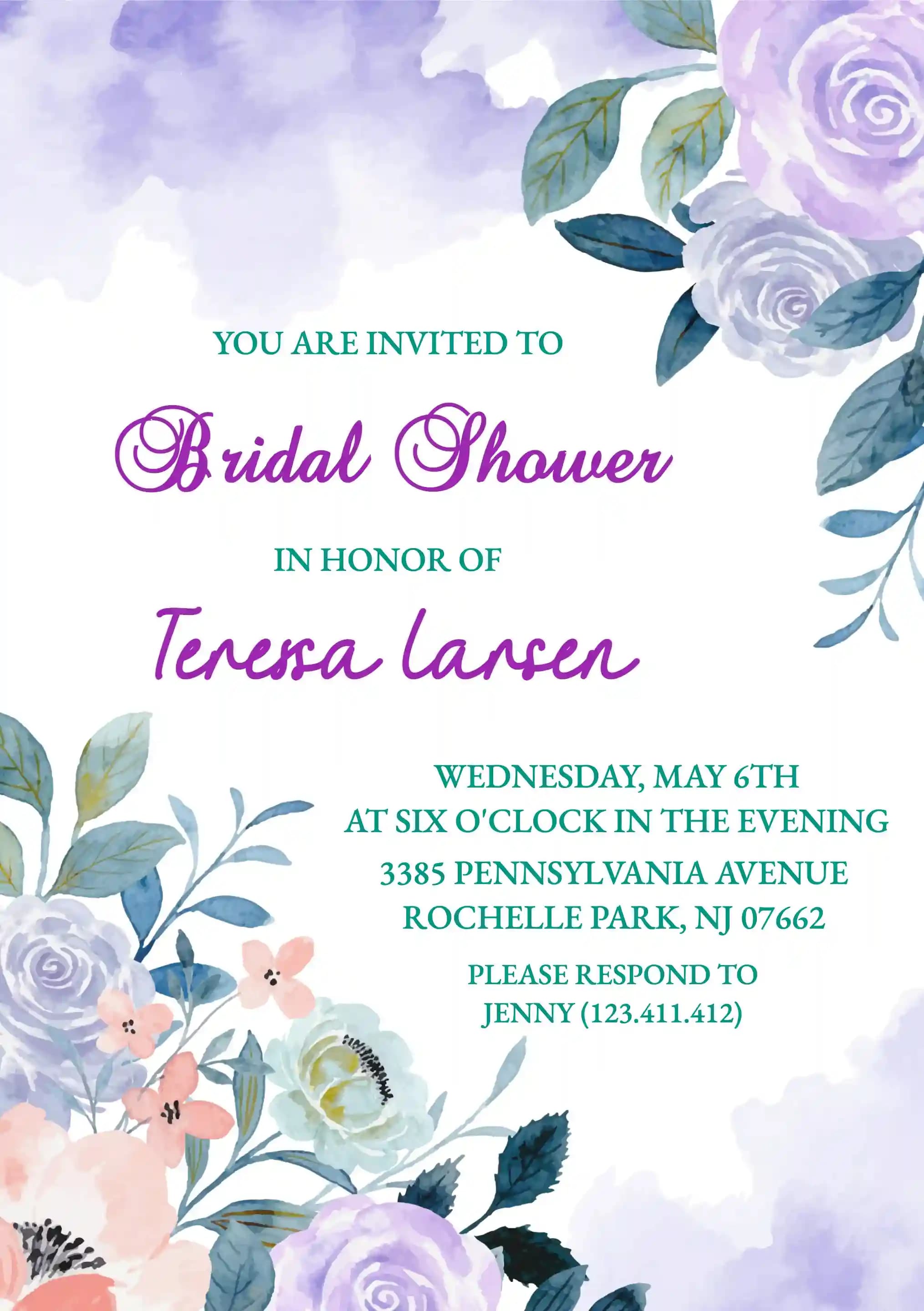 Inviti Per Il Bridal Shower - Bellissimo Floreale Viola