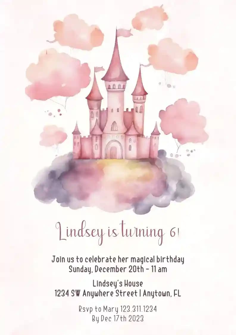 Inviti Di Compleanno Per Bambini - Castello Della Principessa Da Favola