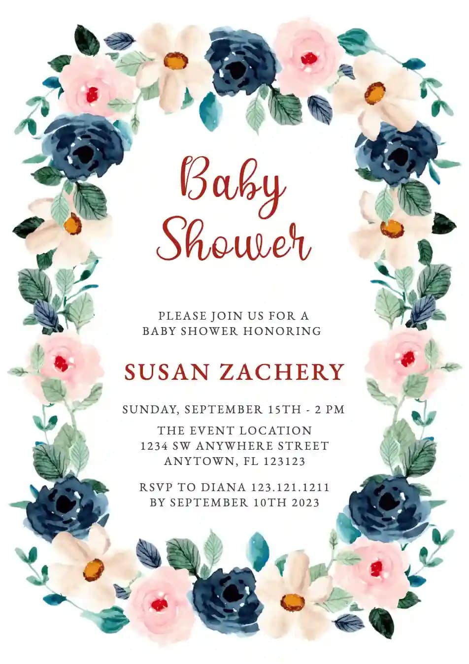 Baby Shower Invitations - Watercolor Floral Frame