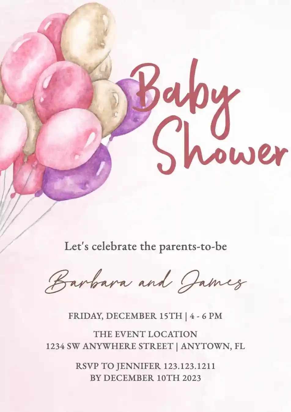 Baby Shower Invitations - Watercolor Balloons