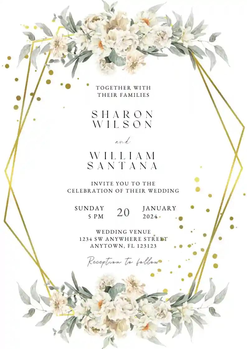 Wedding Invitations - White Flower Geometric Frame