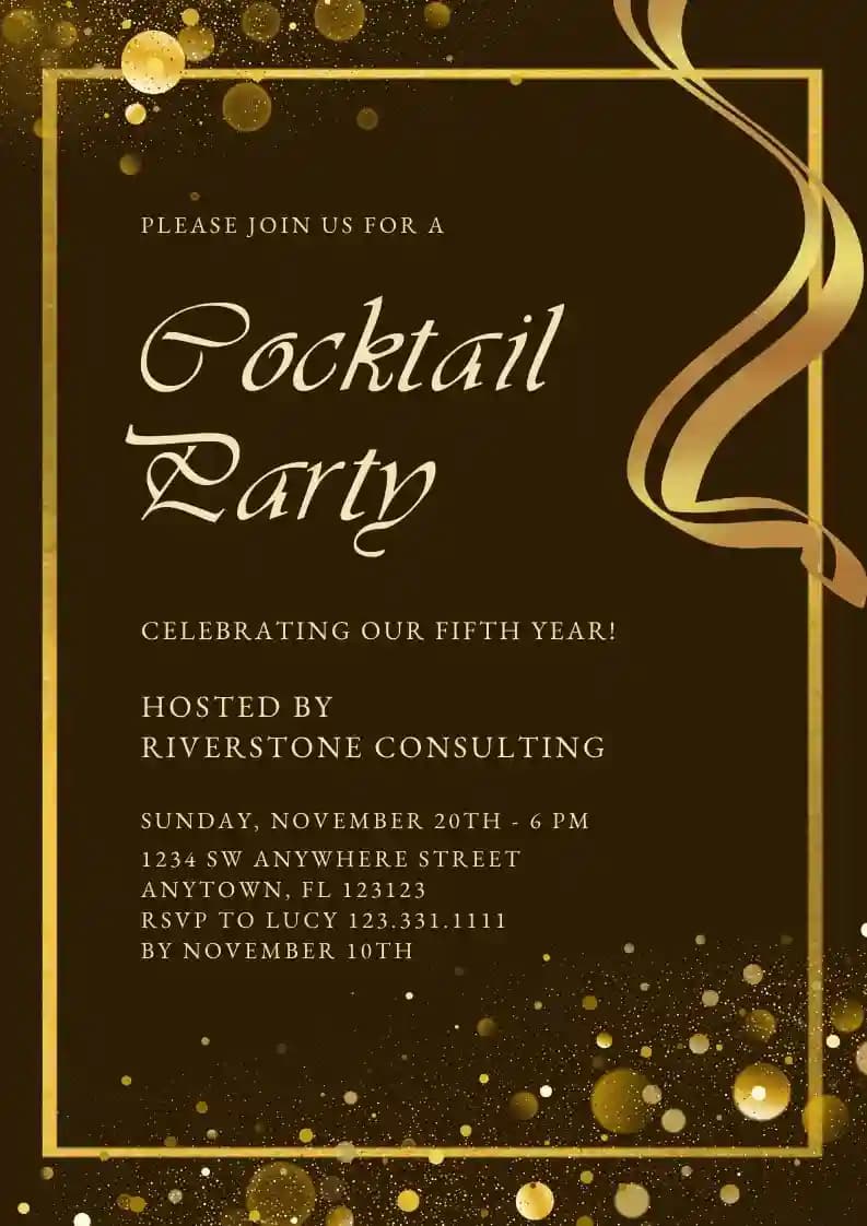 Invitations De Cocktail - Bulles D'or