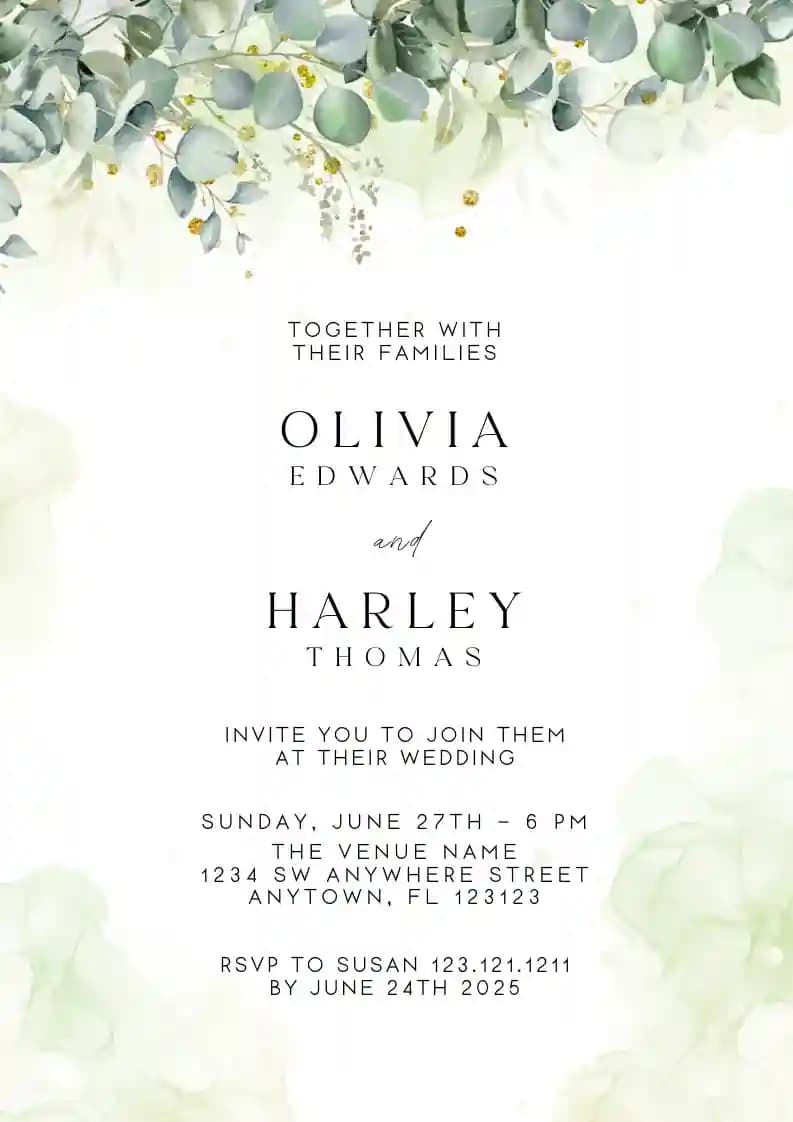 Invitaciones De Boda - Eucalipto Verde