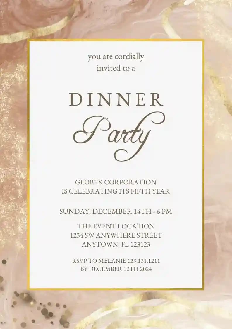 Dinner Party Invitations - Marble And Glitter Gold
