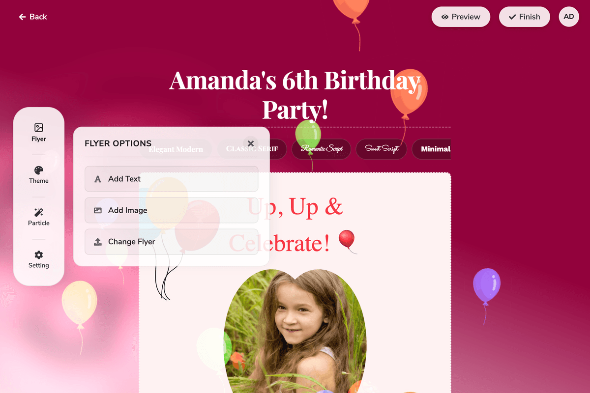 Customize event page flyer