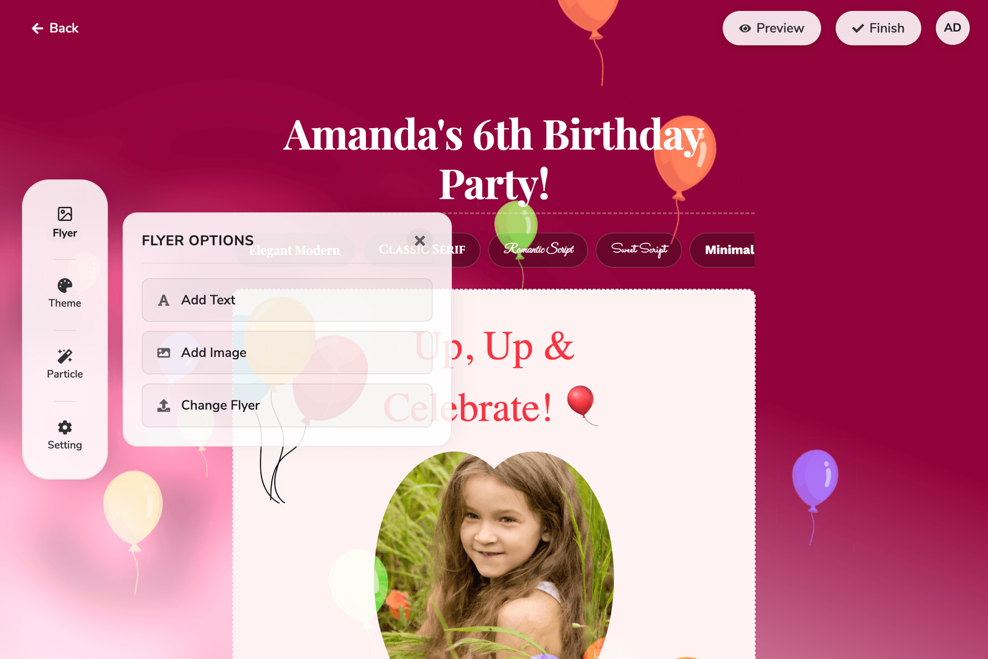 Customize event page flyer