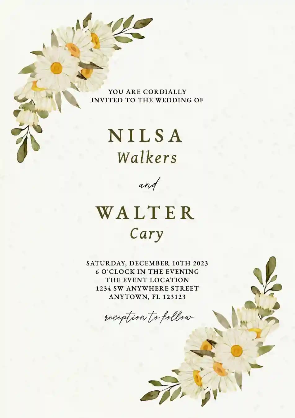 Invitaciones De Boda - Flor De Margarita Acuarela