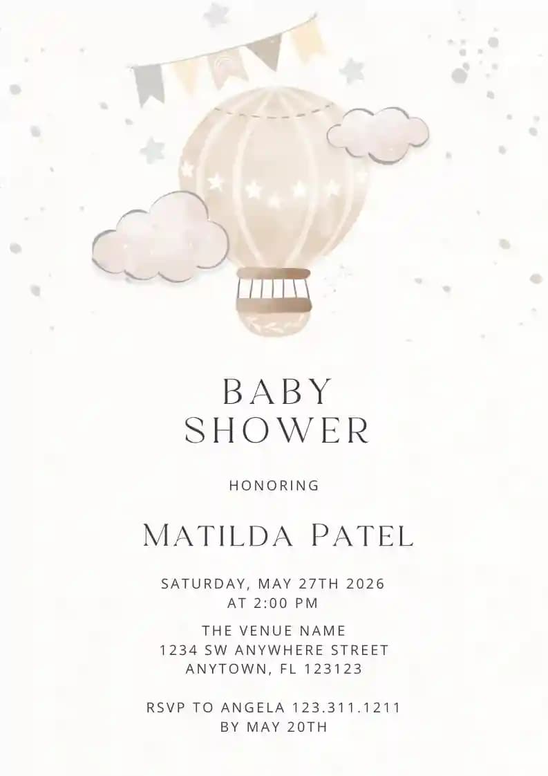 Baby Shower Invitations - Hot Air Balloon