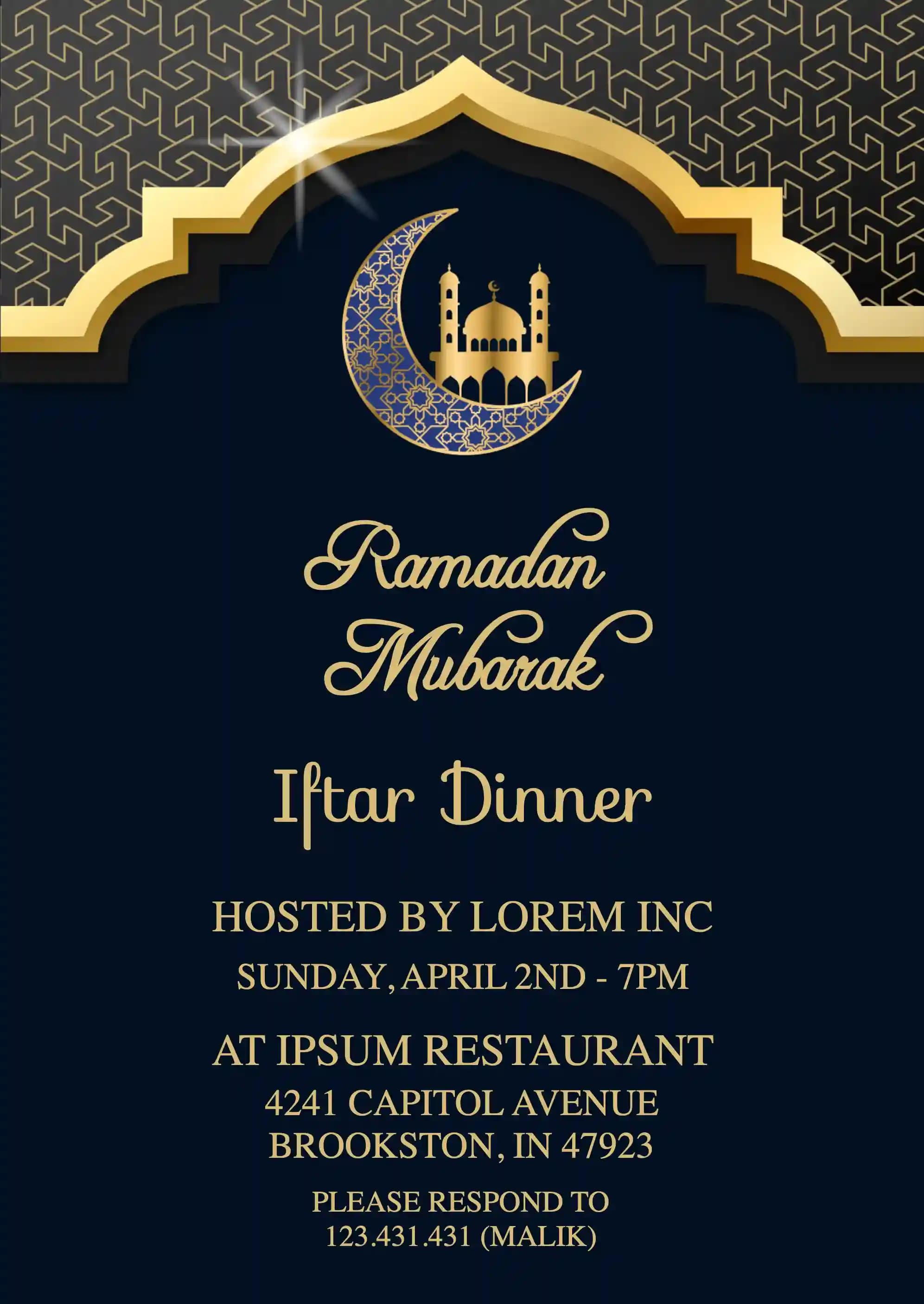 Ramadan Invitasjoner - Gylden Islamsk Dekor