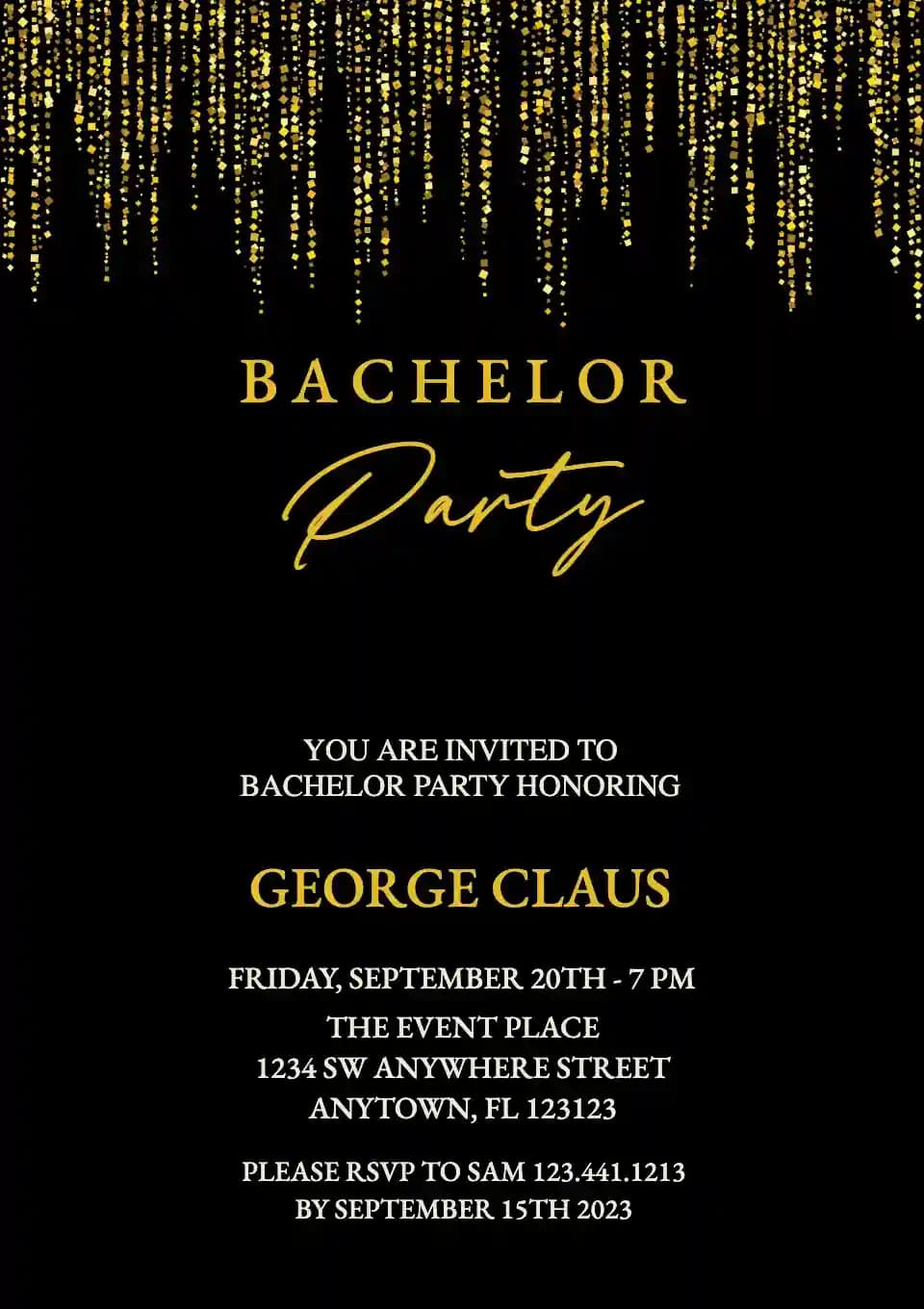 Invitaciones Para Despedida De Soltero - Brillo Dorado