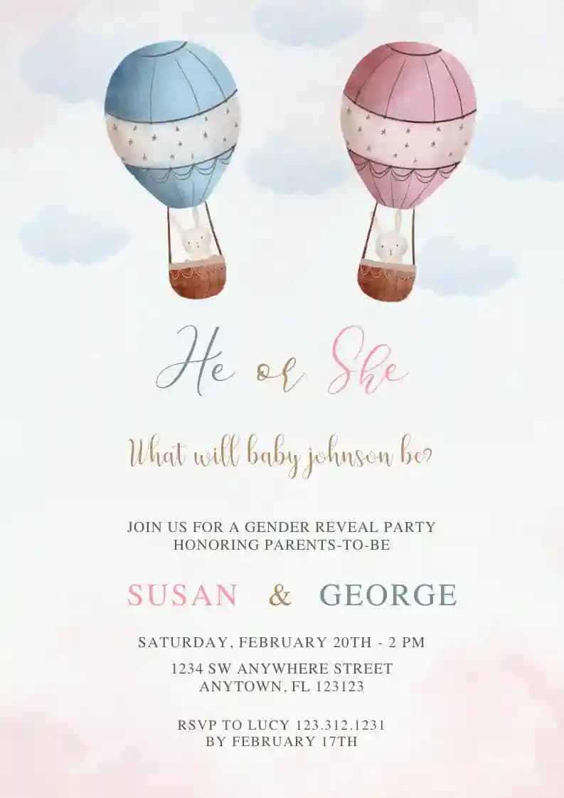 Invitaciones De Revelación De Género - Lindo Globo Aerostático