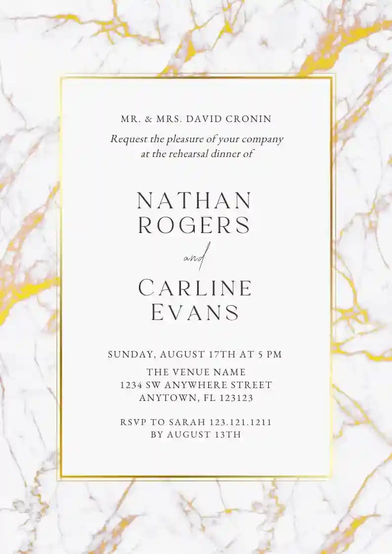 Rehearsal Dinner Invitations - Beautiful Marble