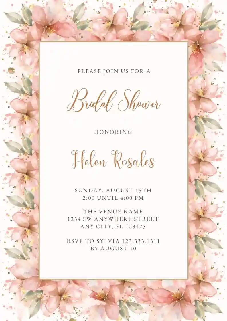 Invitații Pentru Bridal Shower - Rama Cu Flori Roz