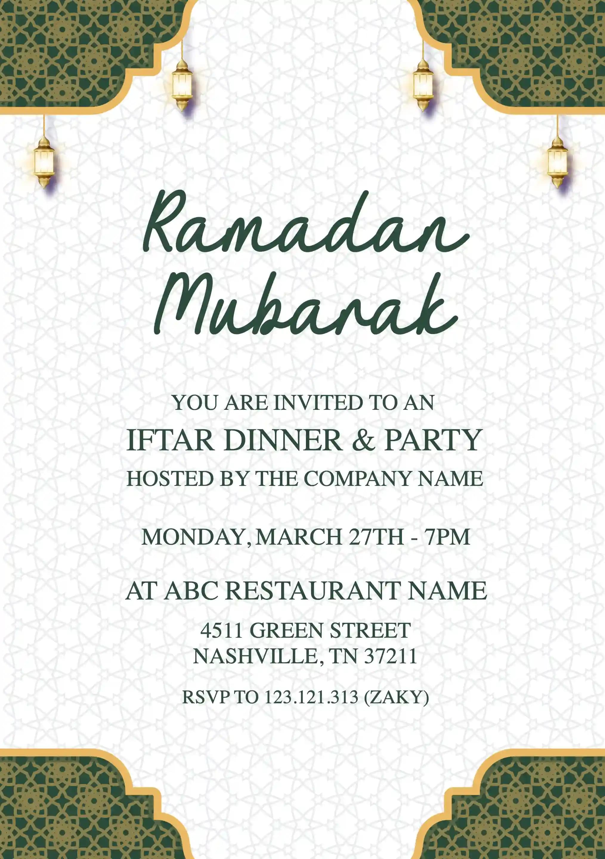 Ramadan Invitationer - Iftar Middag Invitation Skabelon