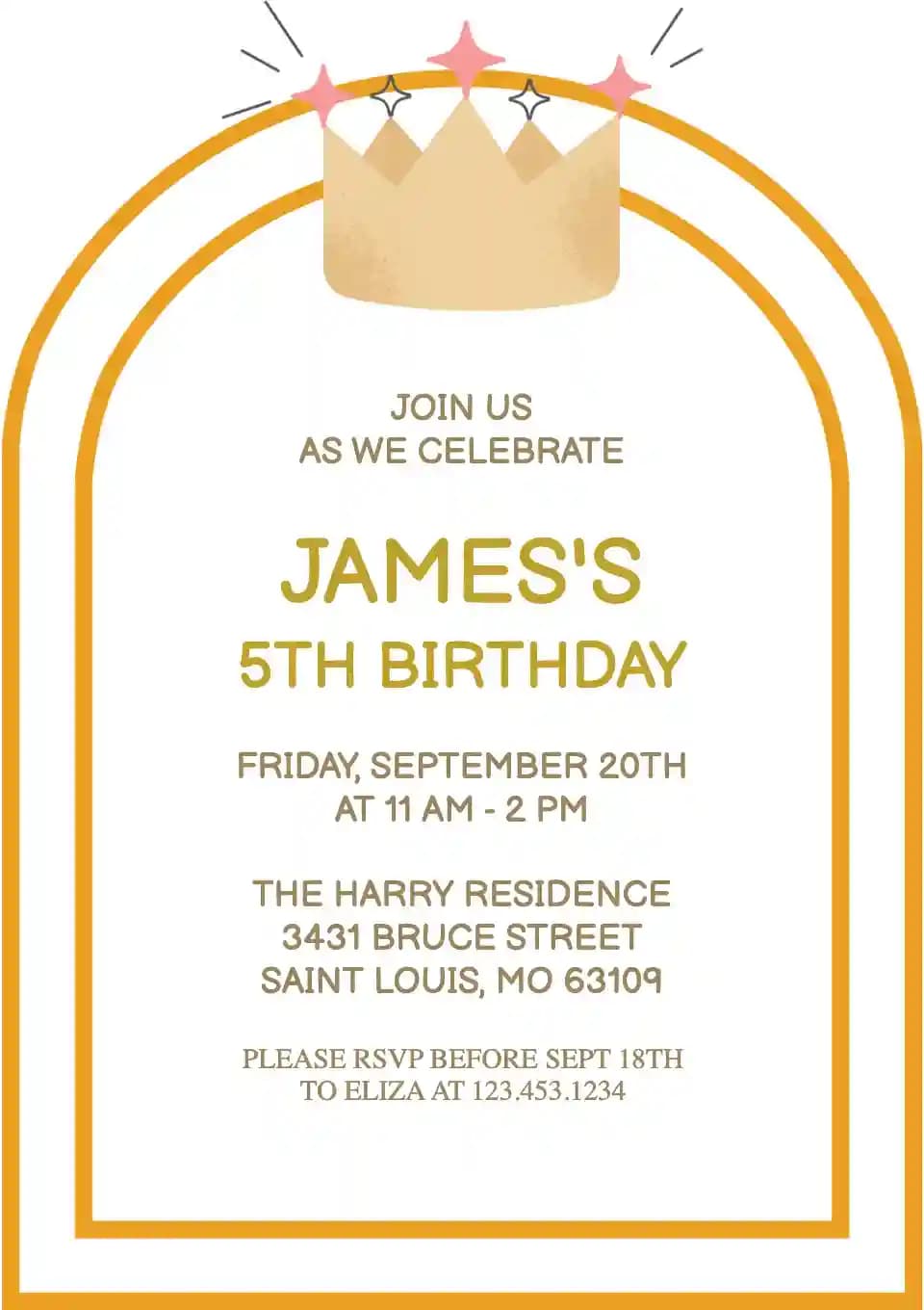 Kids Birthday Invitations - Prince Crown