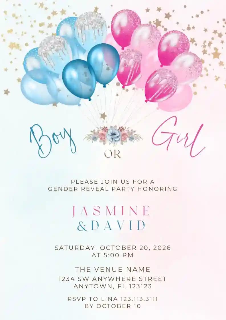 Inviti Per Gender Reveal - Palloncini Glitterati