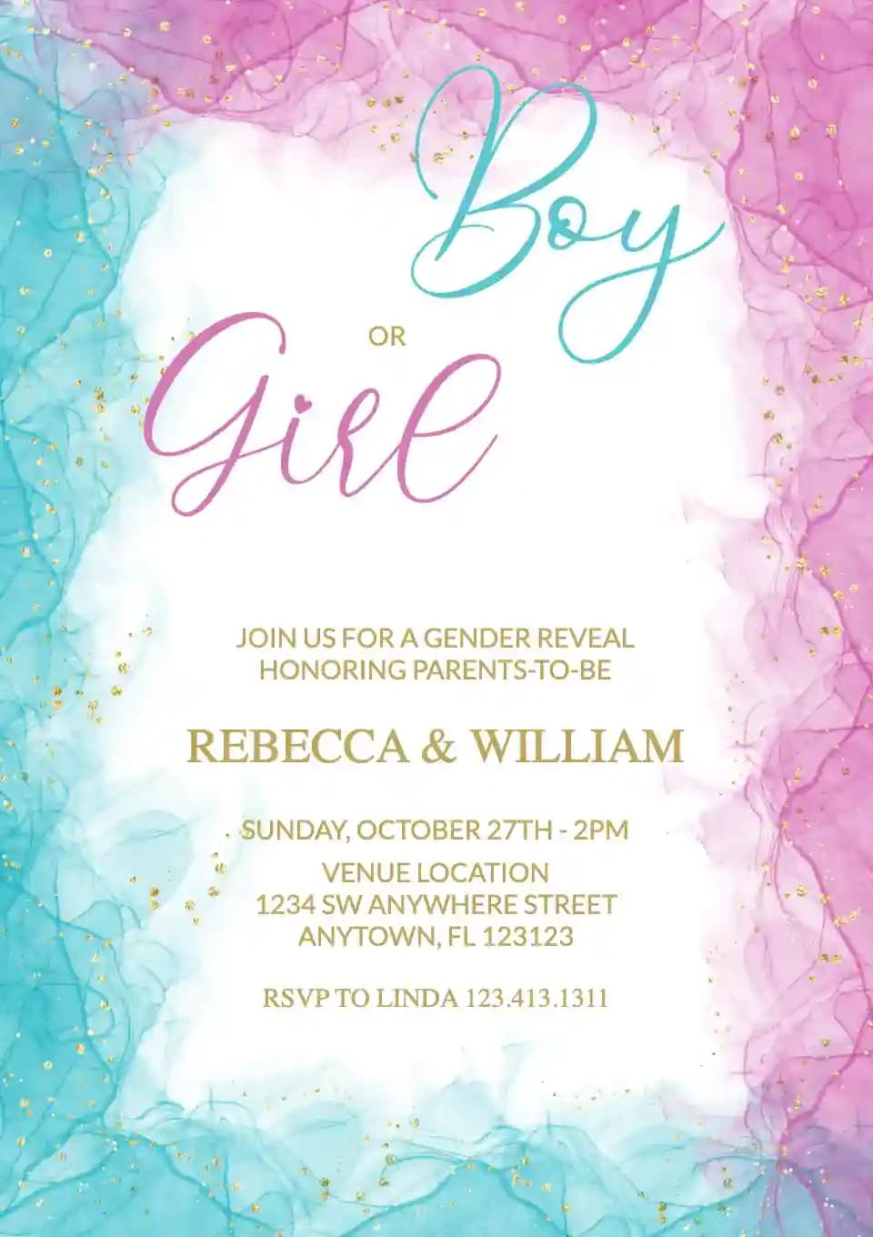 Invitasjoner Til Gender Reveal - Gullglitter Spritblekk