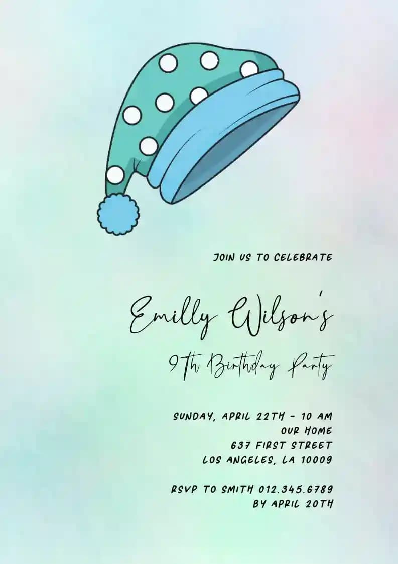 Kids Birthday Invitations - Sleeping Hat