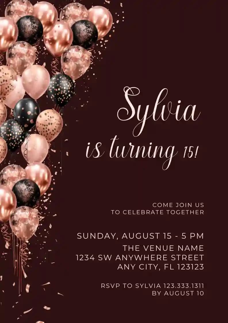 Teens Birthday Invitations - Glitter Balloon Frame