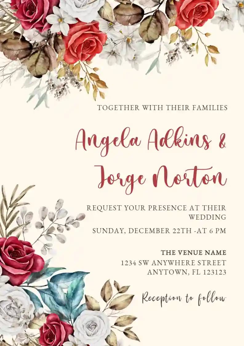 Wedding Invitations - Red Roses With Love