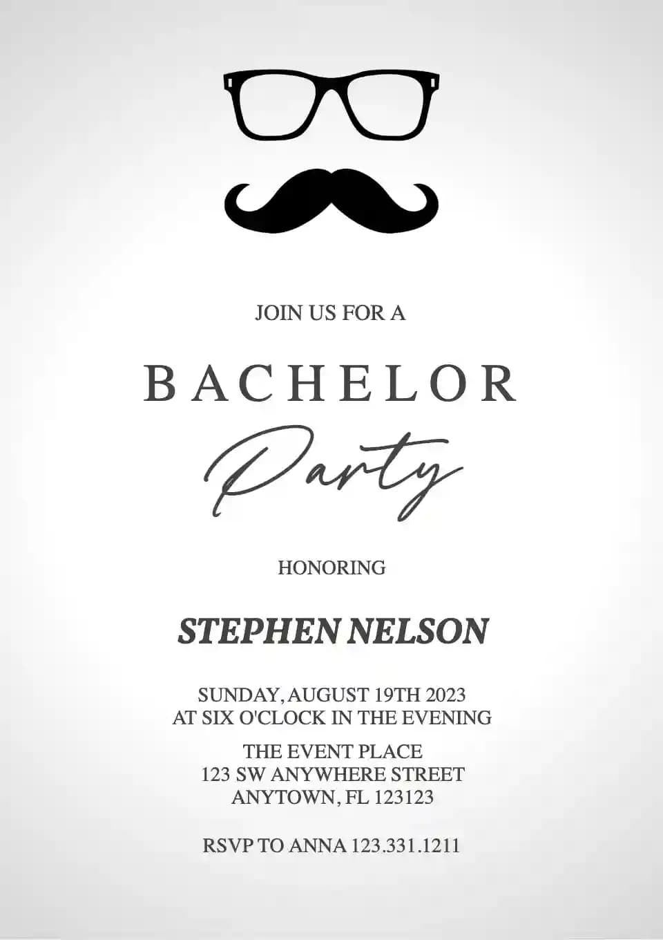 Invitaciones Para Despedida De Soltero - Bigote Y Gafas