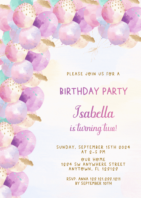 Kids Birthday Invitations - Pastel mermaid balloons