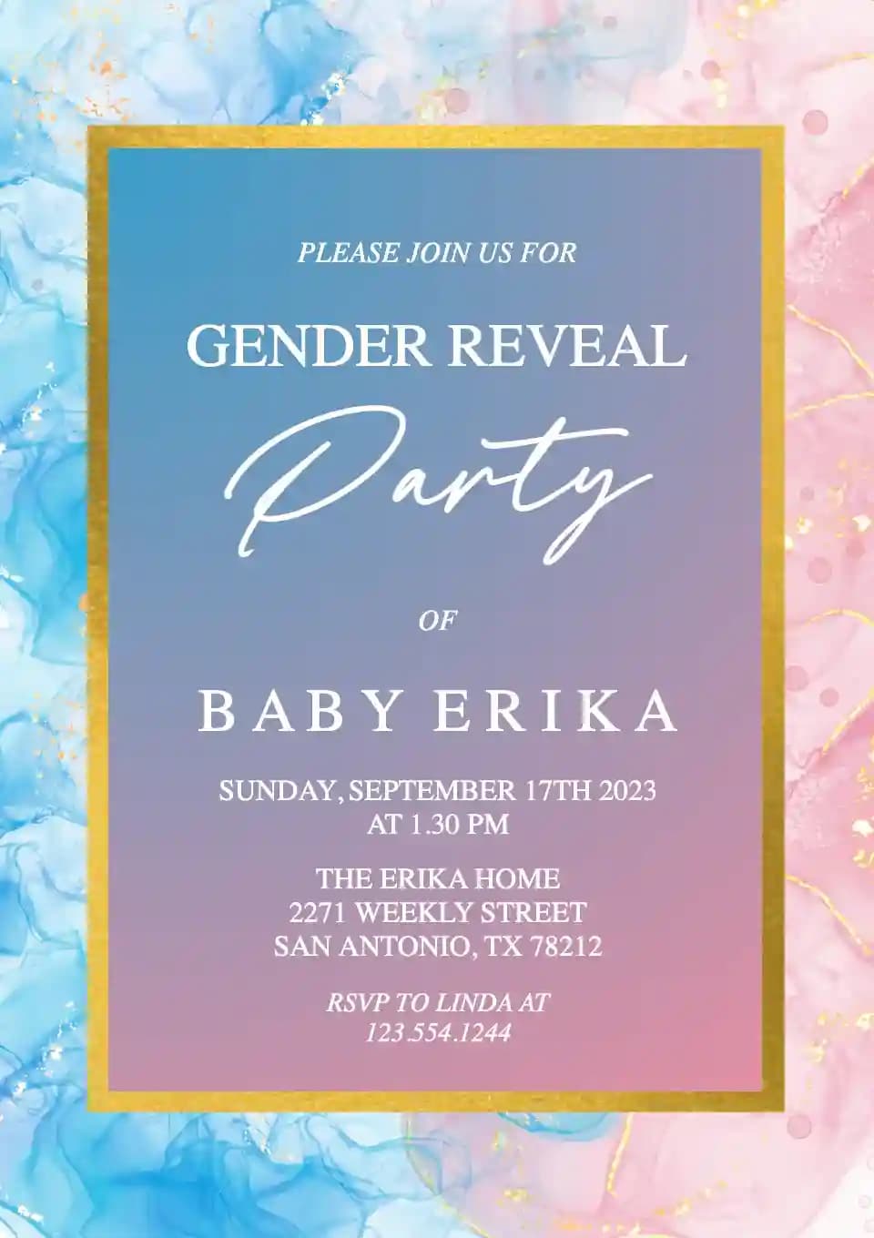 Invitaciones De Revelación De Género - Tinta Azul Y Rosa