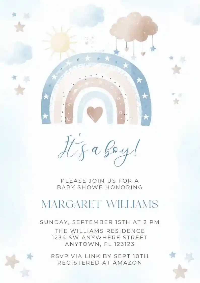 Baby Shower Invitations - Baby Boy - Rainbow