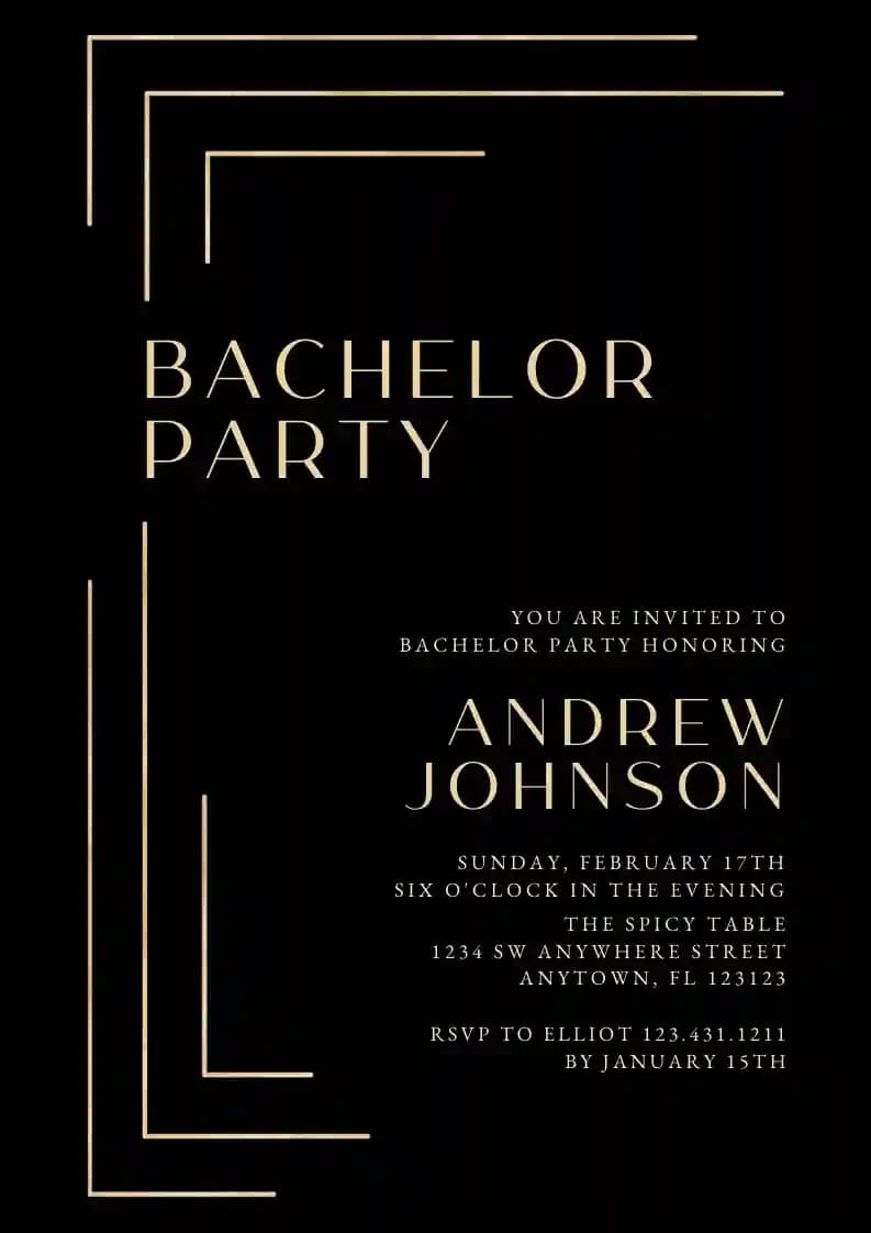 Invitaciones Para Despedida De Soltero - Línea Gentel Oro