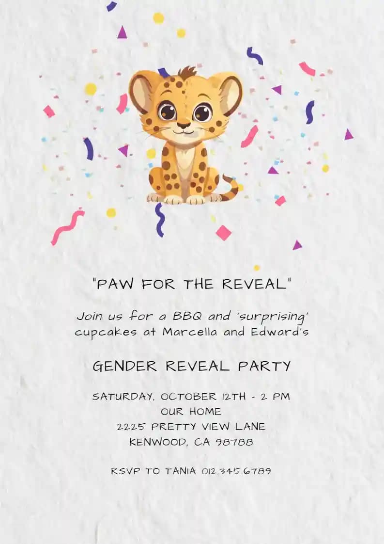 Gender reveal -kutsut - Suloinen gepardinpentu