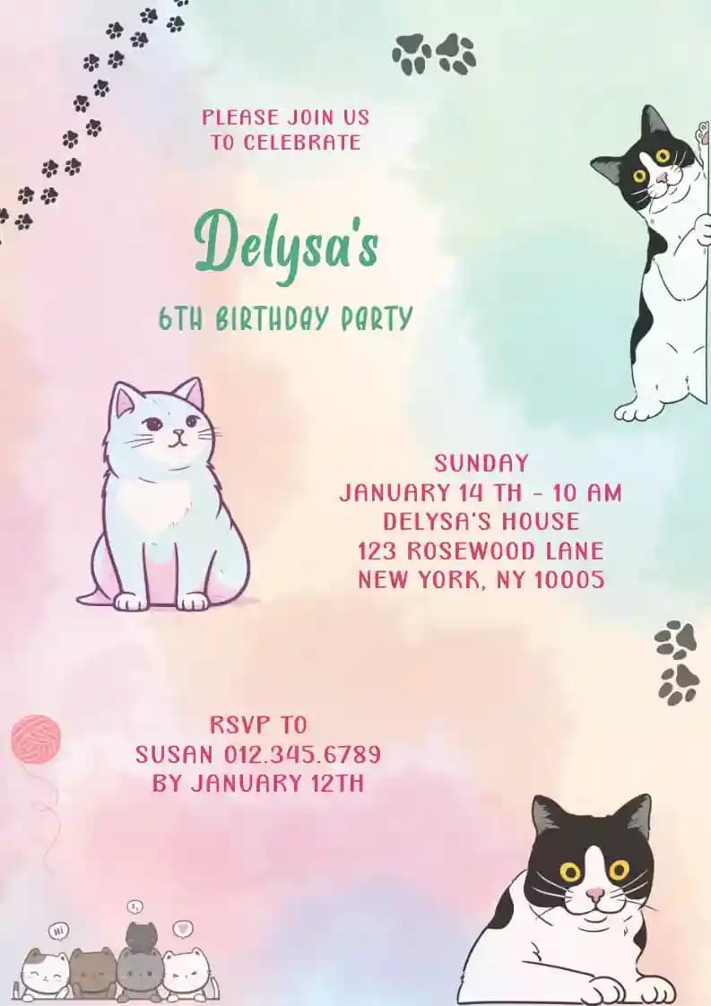 Convites De Aniversário Para Infantis - Gato Curioso Espiando