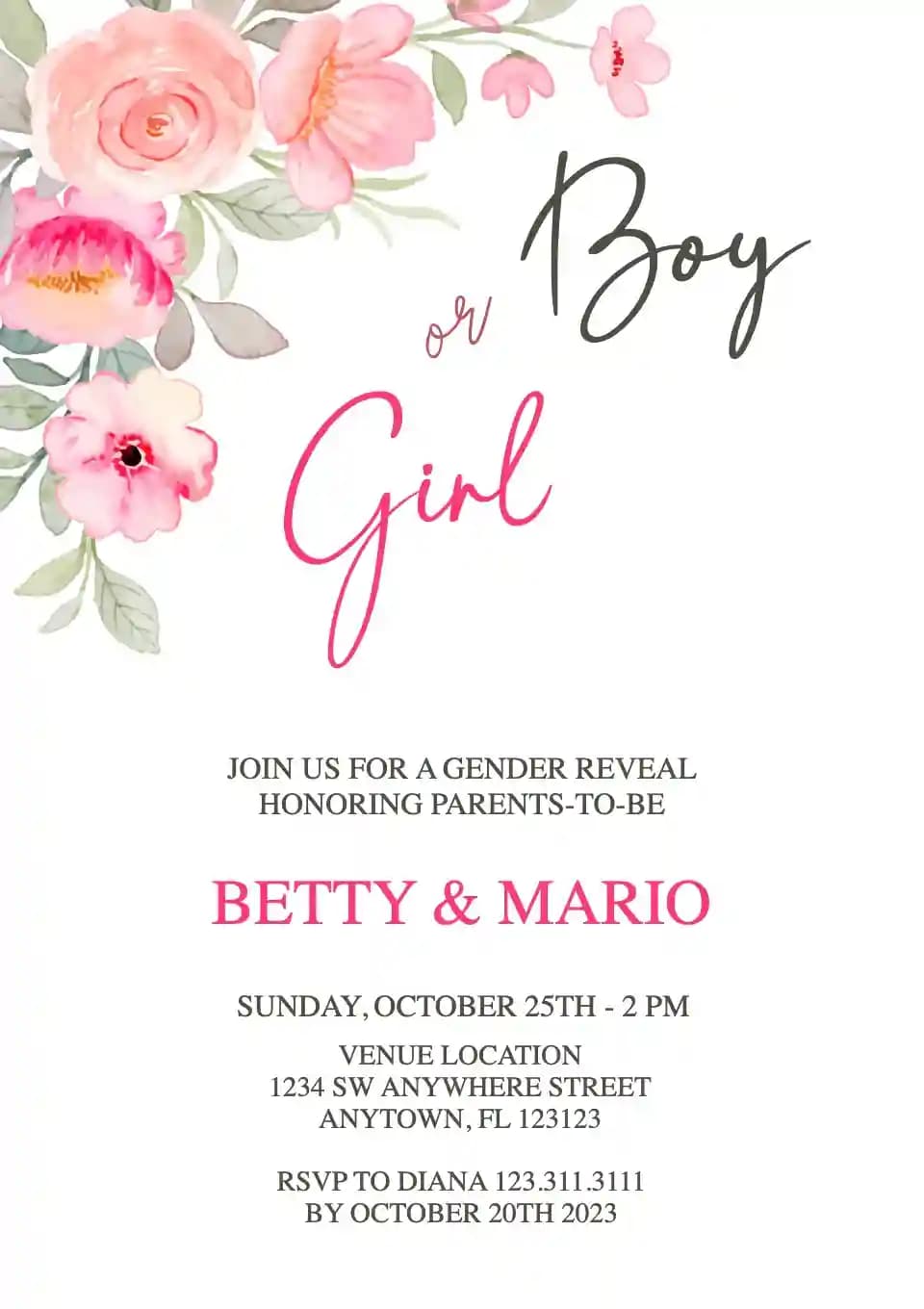 Undangan Gender Reveal - Buket Bunga
