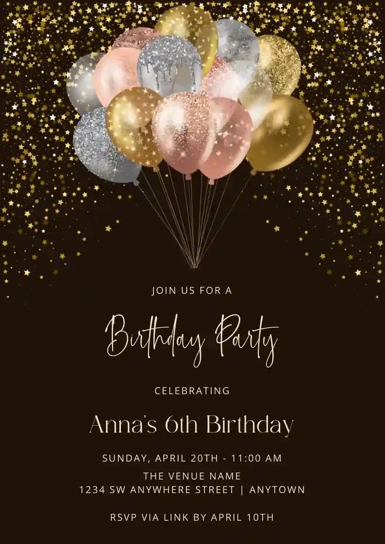 Invitations D'anniversaire Pour Enfants - Ballons À Paillettes