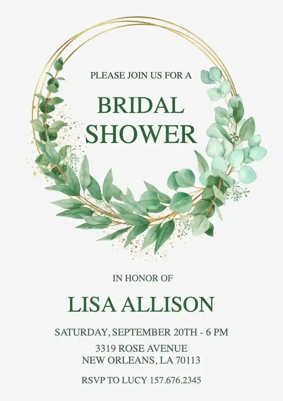 Bridal Shower Invitations - Eucalyptus Gold Frame
