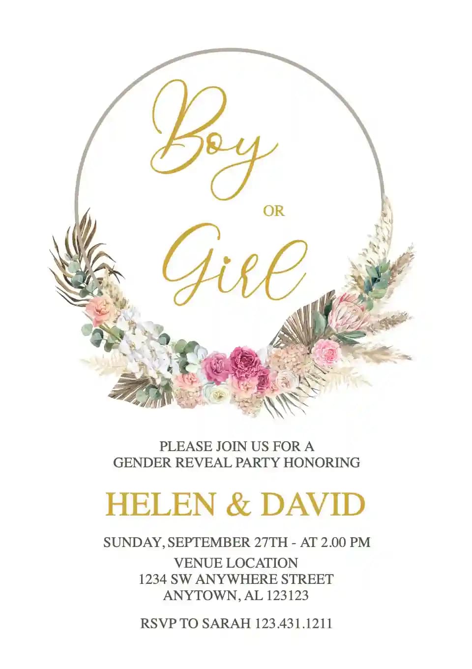 Inviti Per Gender Reveal - Corona Boho Dell'acquerello