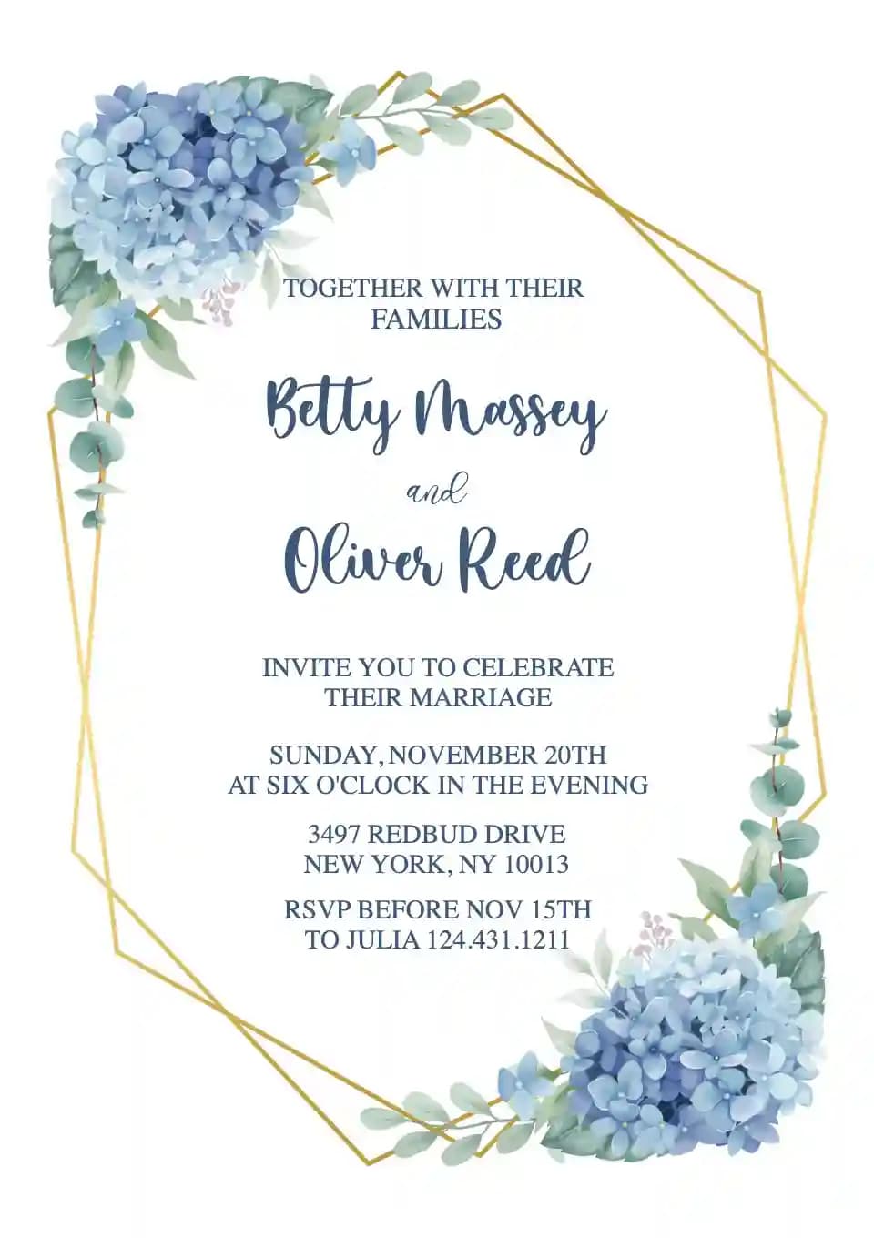 Invitaciones De Boda - Hortensia Flor Marco Geométrico