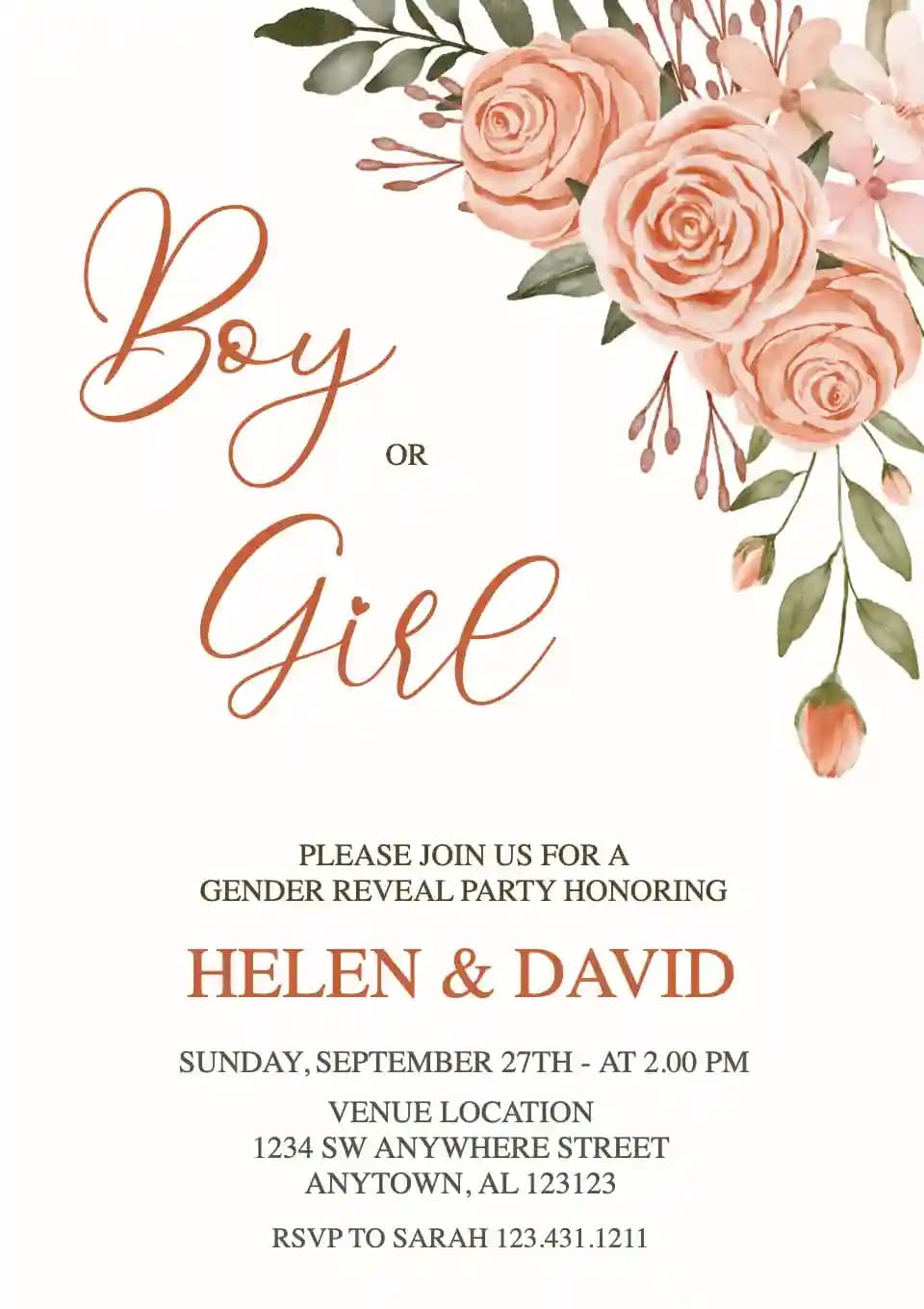 Gender Reveal Invitations - Peach Flower