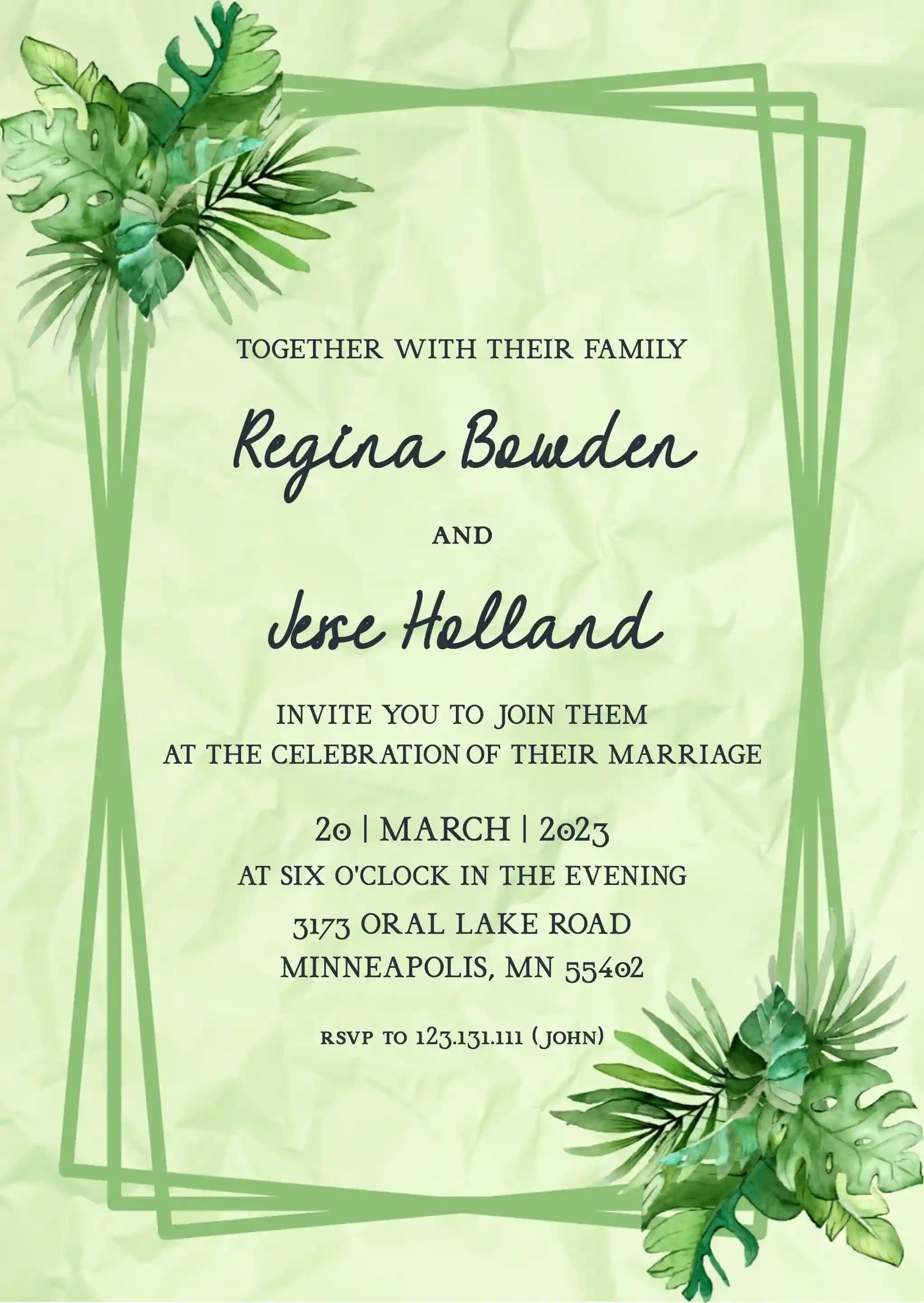Wedding Invitations - Crumpled Green Paper