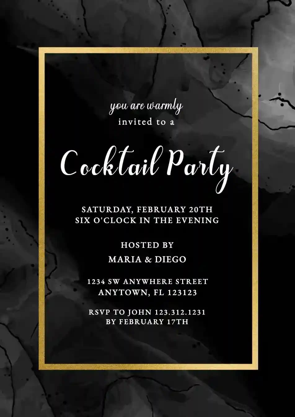 Invitations De Cocktail - Cadre Doré