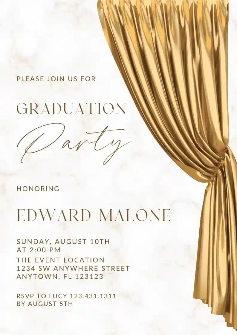 Invitaciones Para Fiesta De Graduación - Cortina Dorada