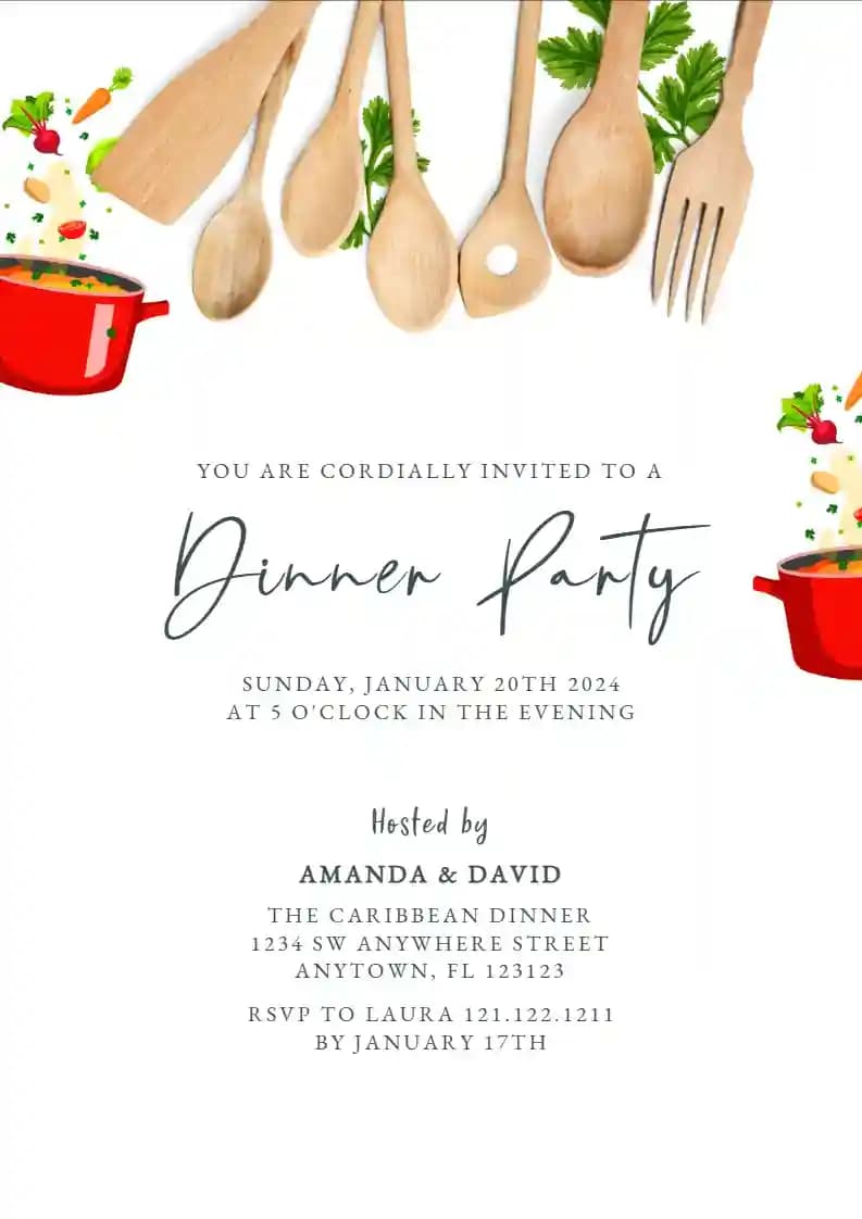 Invitaciones Para Cenas - Utensilios De Cocina De Madera