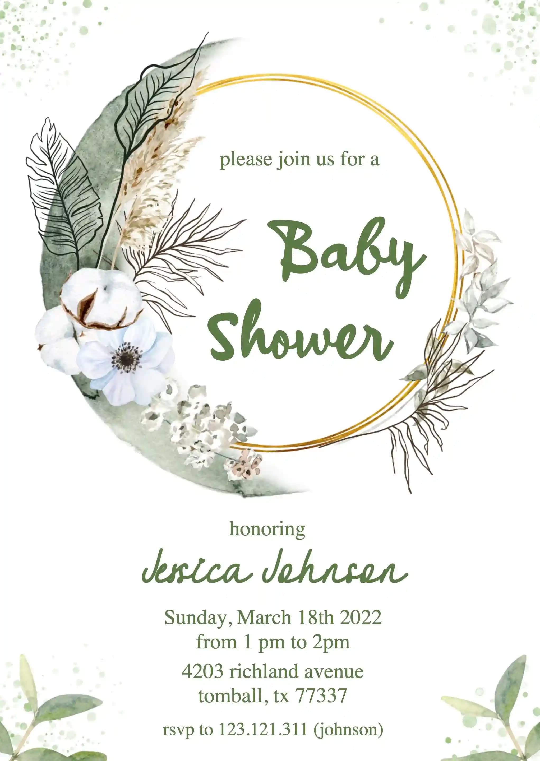 Baby Shower Invitationer - Grønne Blade Cirkelramme