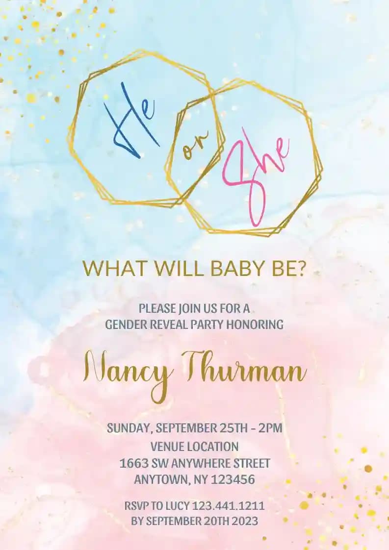 Inviti Per Gender Reveal - Cornice Geometrica In Oro