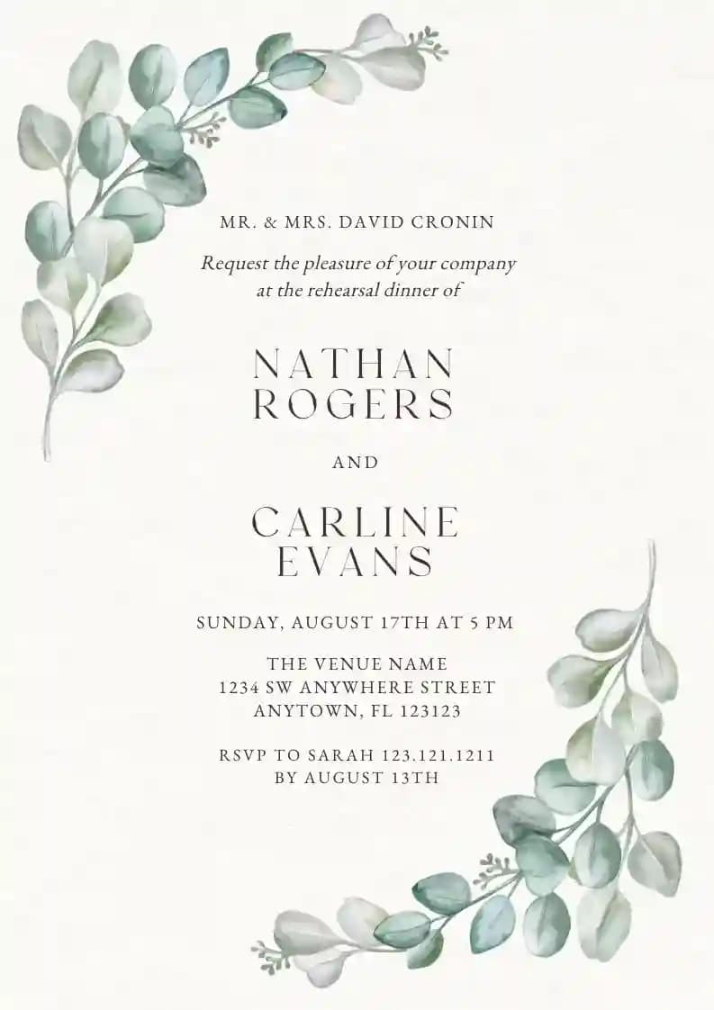 Rehearsal Dinner Invitations - Eucalyptus Corner